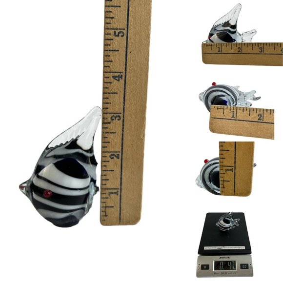 Vintage Swirl Fish Crystal Figurine Murano Style Black & White Set of 2 - Picture 11 of 12